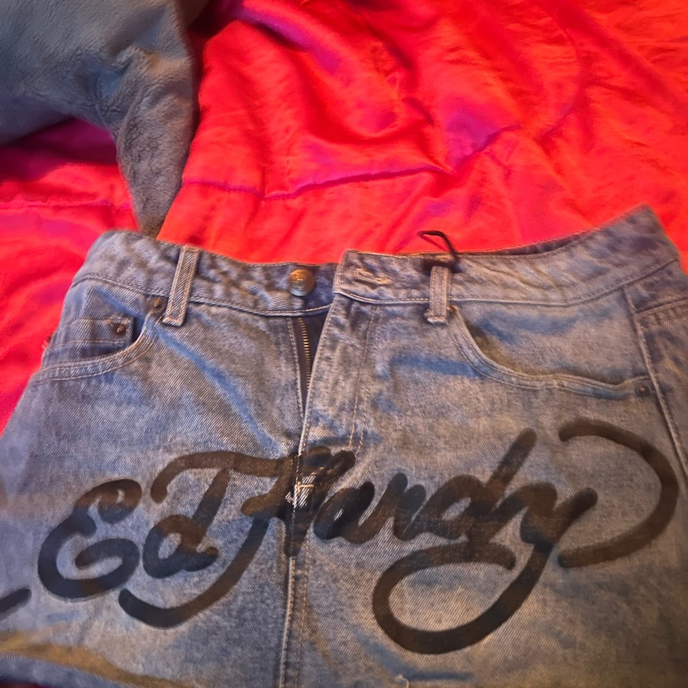Ed Hardy Blue Denim Skirt with Black Logo